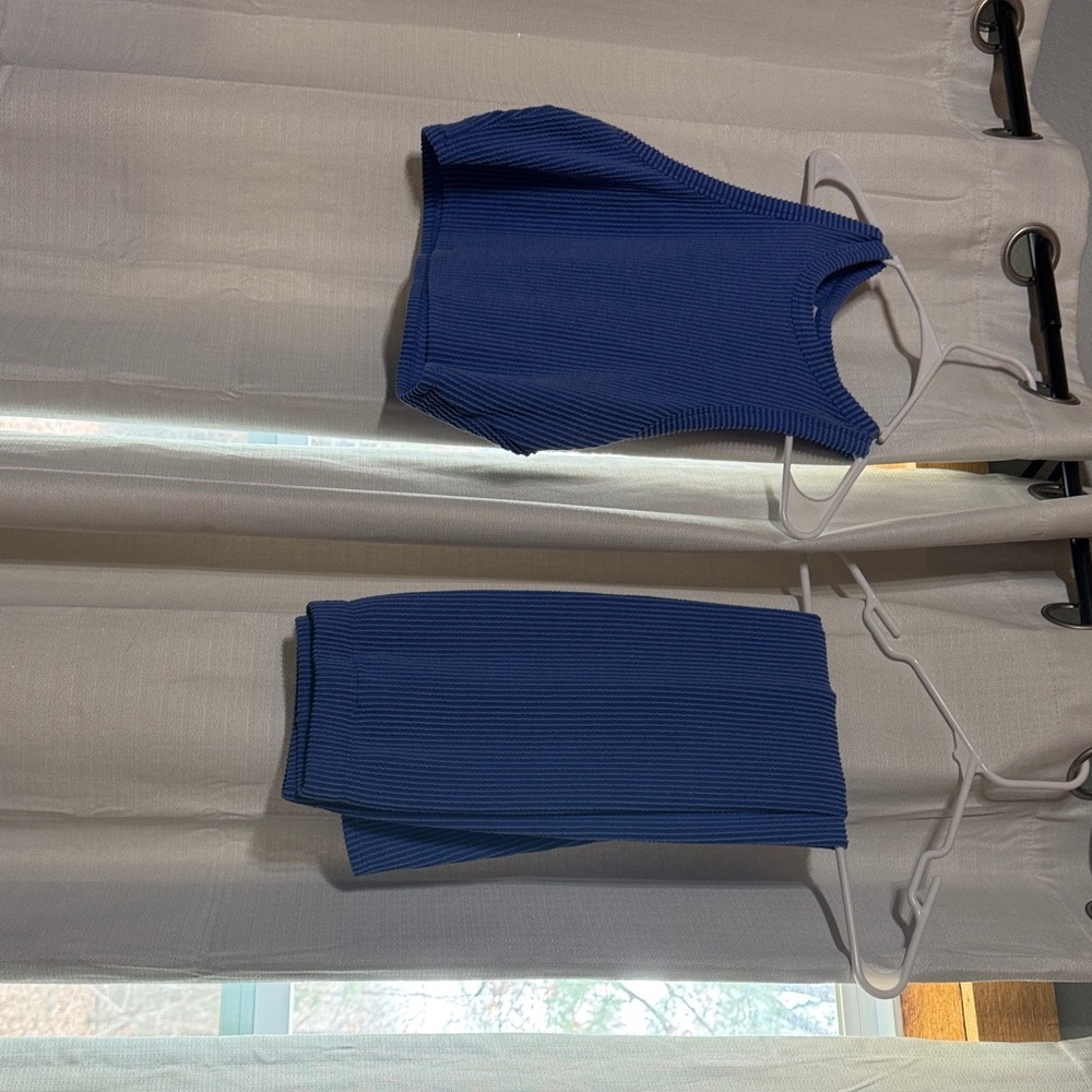 Blue Ribbed Knit Two-Piece Set - skirt and tank tank